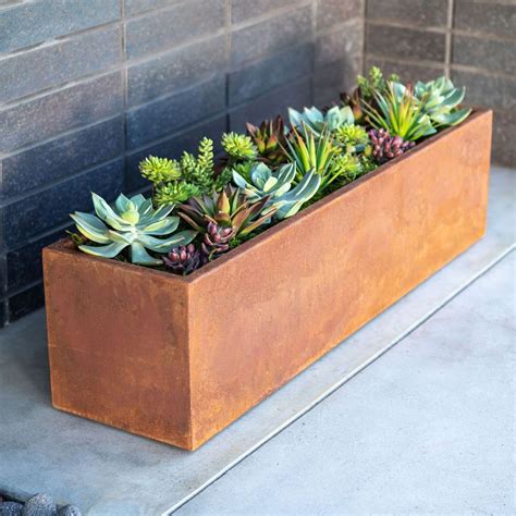 large corten steel window boxes|rectangular corten steel planter.